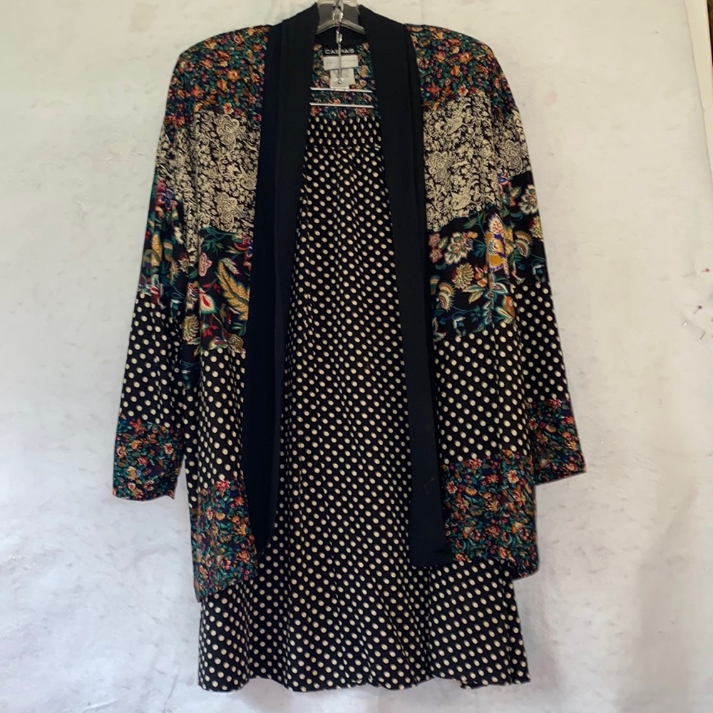 Cabrais Vintage 1980's Coordinated Floral And Polka Dot Jacket & Skirt Set Sz L